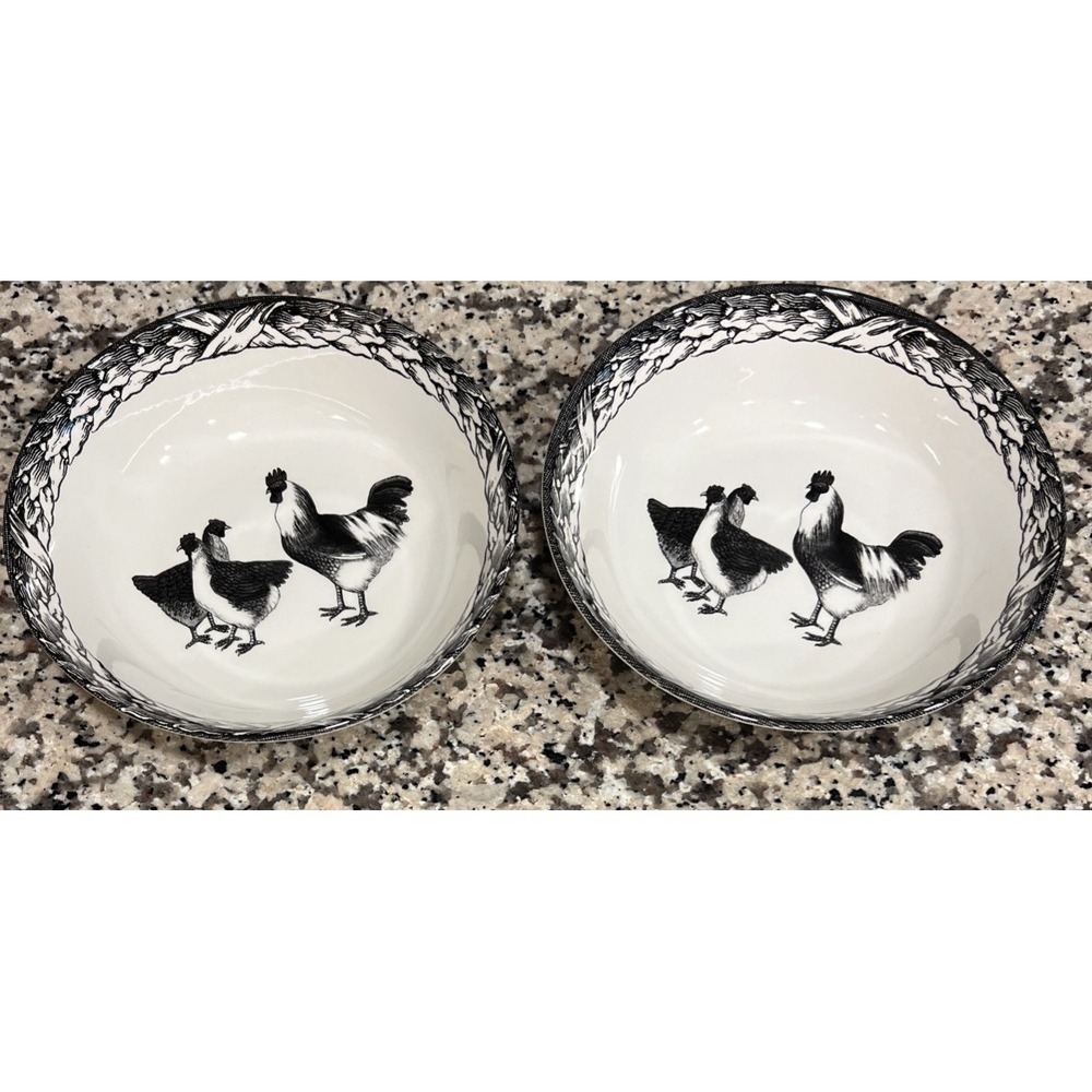 Set Of 2 CARLY DODSLEY Made In England CHICKEN ROOSTER HEN Bowls Cereal Salad